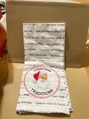 Hallmark White Tea Towel with Vintage Santa and Red Accents